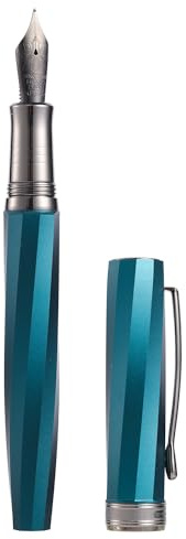 Hongdian N11 Füllfederhalter, Titanbeschichtung, Schwarz, extra feine weiche Feder, Pfauenblau & Köper, geometrisches Design, mit Metalletui, Set