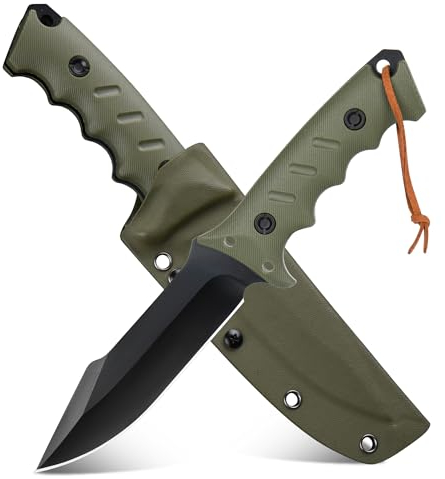 SUNEMY Couteau de Chasse avec Gaine - Couteau à Lame Fixe pour Camping Chasse Randonnée, Couteau D'extérieur, Couteau De Survie,super tranchant Vert