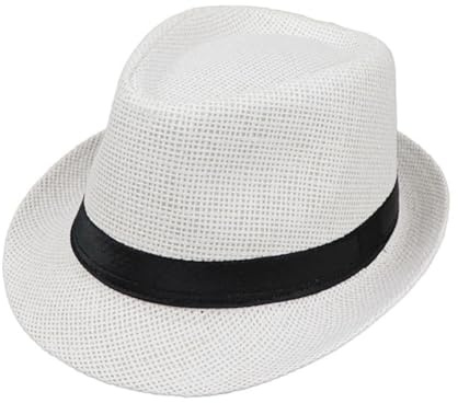 Sombrero Panama Unisex Sombrero Fedora Trilby Sombrero de Paja Sombrero Sol de Verano Beach Sun Cap Sombrero Copa Gorra de Jazz para Hombre Mujer Niño (FR/ES, Letras, S, Blanco)