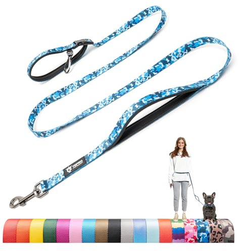 TSPRO Correas Manos Libres para Ajustable Perros Correa para Perros Correa para Caminar y Correr con Mango Acolchado Suave y Hebilla de Metal para Perros Pequeños (Camo Azul)