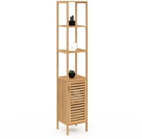 IDMarket - Meuble Colonne Salle de Bain Bambou BEA 1 Porte