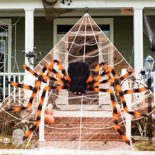 Timiyou Ragno Gigante Halloween, Ragnatela Triangolare di Halloween Addobbi Ragno Gigante Halloween 125cm Ragno Gigante Orribile Halloween Decorazioni Casa Accessori Horror per Esterno Giardino