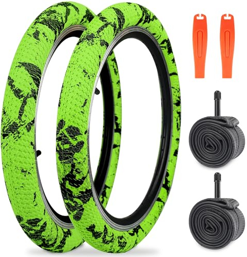 WEEROCK 16/20 Zoll Fahrradreifen 2er-Pack Faltreifen Ersatzreifen mit Innenreifen 16/20 x 2,125 Fahrradreifen für BMX, MTB Mountainbike,Fahrrad (20 Zoll / 2 Reifen + 2 Schläuche/Gelb /, 20 Zoll)