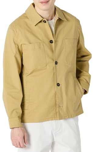 Amazon Essentials Men's Relaxed-Fit Stretch Cotton Utility Shirt Jacket, Tan, X-Large