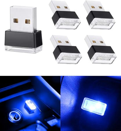 Flaconi 5PCS Luces Led Coche,Luz Interior del Coche Usb,Led Coche Interior,Luz Ambiente Coche,Luces de Ambiente para Coche,Adecuado para Iluminación Ambiental Interior de Automóviles