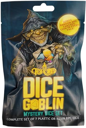 Forged Dice Co. Dice Goblin Mystery Dice Set of 7 - Resin or Plastic - with Mystery Metal RPG Class Coin