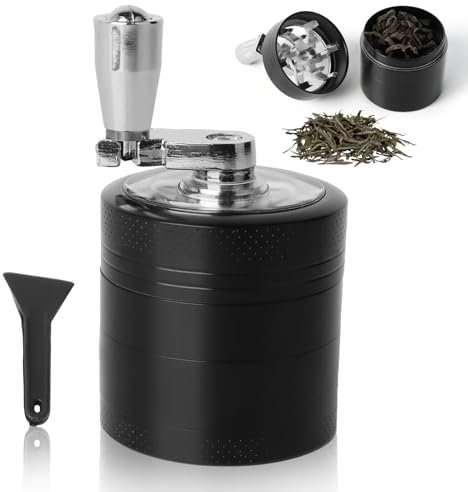 Bindokun Grinder Set - Handkurbel Kräutermühle Grinder Edelstahl mit Schublade, Zinklegierung Gewürzmühle for Pollen, Spice, Gewürze, Herb 5-teiliges mit Pollen Scraper & Magnetische Deckel