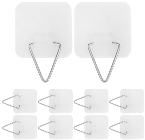 Levemolo Lot de 10 Crochets Adhésifs Muraux Transparents, Supports Auto-adhésifs pour Assiettes et Cadres, sans Perçage, Porte-assiette Décoratif Blanc, Fixation Murale Invisible Cuisine