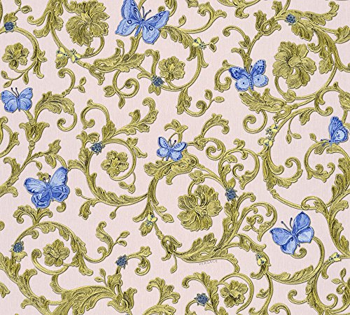 Baroque Wallpaper with Ornaments Versace 3 Non-Woven Wallpaper 10.05 m x 0.70 m Blue Gold Pink Made in Germany 343256 34325-6