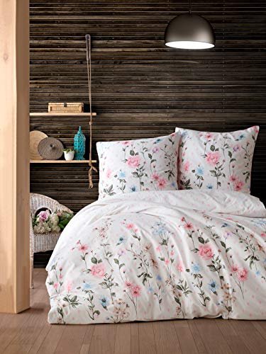 ZIRVEHOME Bettwäsche 155x220 Weiß 4 teilig Bettwäsche-Set 155 x 220cm Bettbezug Geblümt Baumwolle Renforcé Bettdeckenbezüg mit Kissenbezüg mit Reißverschluss, Palitra