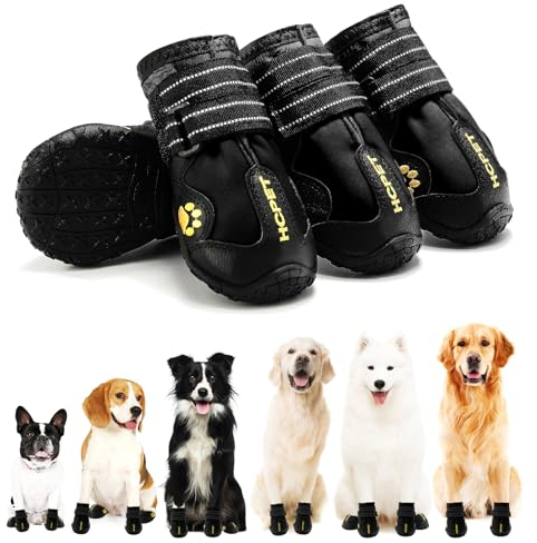 Hcpet Hundestiefel, wasserdicht, mit reflektierenden Riemen, Welpenschuhe für kleine, mittelgroße und große Hunde, Pfotenschutz, 4 Stück