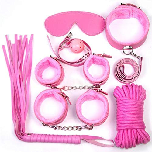 SM Bondage Set Sex Fesseln Fetisch Leder Sexspielzeuge SM Game Mit Handschellen Und Halsband Fesseln Perfekt Erotik Sexspielzeug Für Paare Geschenkideen 7 STück (Rosa)