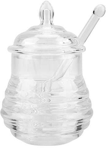 Pilipane Barattolo di Miele, Vaso di Miele Trasparente a Forma di Alveare da 245 ml con mestolo, Adatto per conservare ed erogare Miele, Contenitore per Miele per la conservazione