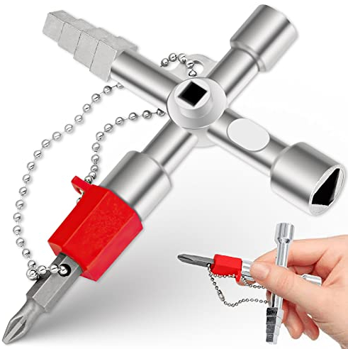 ExeQianming Clé à 4 Voies, 4 Voies Clé Multifonction, Clé en Croix Universelle pour Compteurs d'eau et d'électricité, Radiateurs, Compteurs de Gaz, Ascenseurs (Argent)