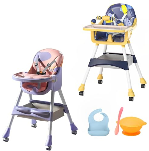 PARVULI Tronas de Bebe con Babero y Vajilla de Silicona - Trona de Bebe Evolutiva hasta 25kg - Silla de Comer Portatil para Bebe (Estampado Azul)