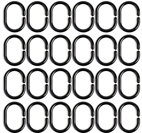 24pcs black plastic shower curtain rings, curtain hooks, C-shaped shower curtain rings, shower curtain accessories, used for shower room rails, bathroom curtains, windows (4.2 * 6cm)