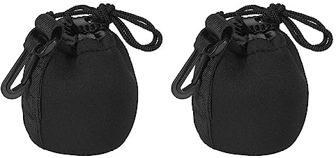 PATIKIL Kameralins väska dragsnöre linspåse med tjock skyddande neopren, linsfodral för DSLR-kameralins, vatten kaffekoppar, Svart, 2.8 IDx3.9 H