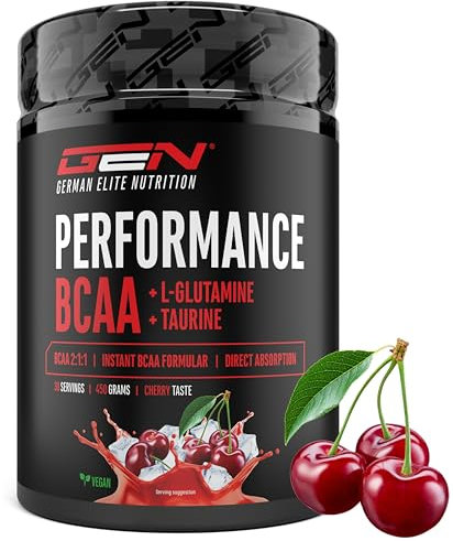 BCAA 450 g Pulver - Instant BCAAs + L-Glutamin + Taurin - Lecker & super Löslichkeit - Vegane Aminosäuren - 2:1:1 Ratio - (Cherry)