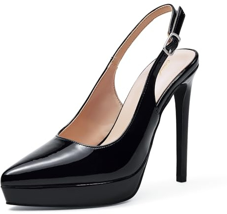 Zhabtuc Zapatos de Salón con Plataforma de 12,5 cm, Punta Cerrada, Tacón de Aguja Destalonado para Mujer, Zapatos de Noche para un Andar Femenino y Seguro, Negro, 39 EU