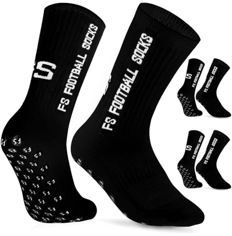 Dinjunxi Chaussette Antidérapante Foot 2 Paires Chaussettes Antiderapantes Homme Femme, EU 39-46 / UK 6-11, 75% Coton, Chaussette Sport pour Football Basket Rugby Yoga Trekking, Noir