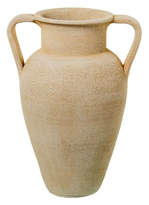 DRW Jarron de Suelo con Asas de Ceramica Beige Arena 28x28x40cm