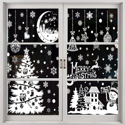 Viojrlly 9 PCS Fensterbilder Weihnachten Deko, Schneeflocke Elch Weihnachtsbaum Schneemann, Doppelseitige Weihnachtsdeko Christmas Decoration, Weinachtsdekorationen Deko PVC Weihnachten Aufkleber (G)