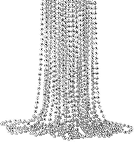 Trimming Shop 9 Metres Pearl Bead Garland for Christmas Tree Decorations - 7.5mm Silver Beaded String Garland, Bead Chain, and Artificial Pearl Tinsel for Xmas, Wedding, and Party Decor
