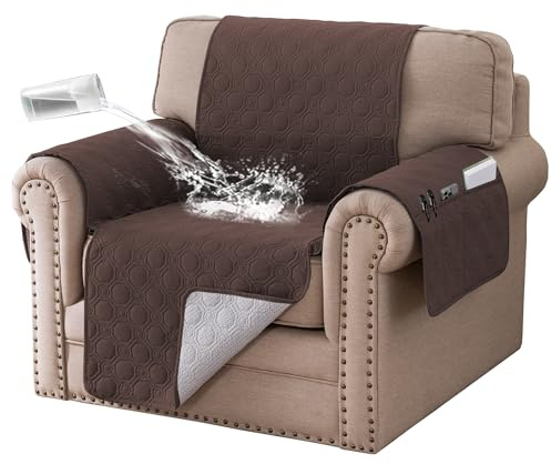 BellaHills Armchair Covers 100% Waterproof Sofa Cover Non-Slip Sofa Slipcovers Couch Covers Washable with Elastic Strap Sofa Protectors from Pets Seat Width 22(1 Seater, Brown)