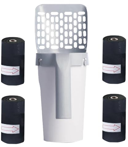 12 x 30 cm Cat Litter Scoop with Stand, Portable Cat Litter Bin Picks Up Poop Cat Litter Bin Large Capacity Cat Litter Bin with 80 Bags, Poop Scoop with Waste Storage