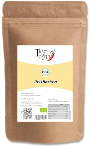 Tasty Pott Fiocchi di riso biologici, fiocchi di semi di riso, per cereali e porridge, cuocere torte, pane, cereali, dieta vegana, riso, in sacchetto da 1000 g (3 x 1000 g)