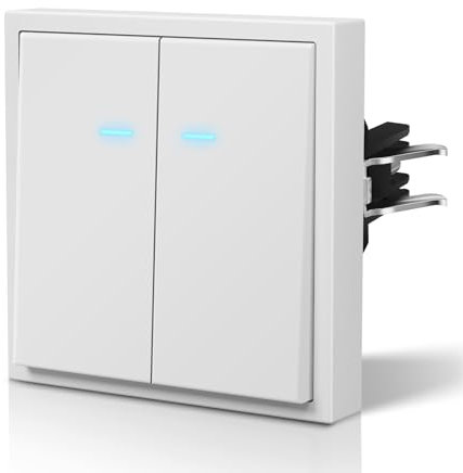 BSEED Interruptor pared Mate,Basculante con Garfio,Botón Pulsador con Pilotitos LED,Fácil Instalación,C-Series,2 Gang 1 Vía,80mm Blanco