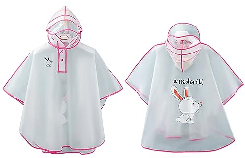 Veste de Pluie Enfant Imperméable pour Enfants garçon Fille Dessin animé Lapin Motif Eva Transparent Poncho avec Chapeau Mode Transparent Manches Longues Manteaux Imperméables Fille