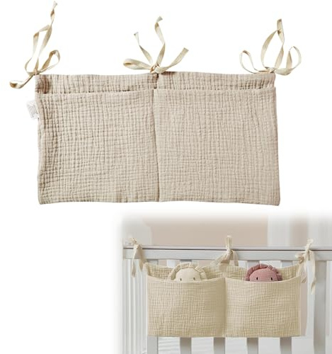 CUVZORA Organizador de cuna colgante para bebé, bolsa de juguetes con 2 bolsillos, organizador de cuna auxiliar, práctico bolsillo para cuna para pañales, ropa, juguetes