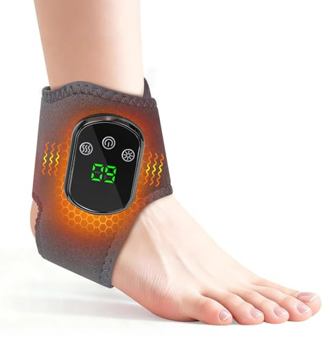 Gkstly Masseur de Pieds Masseur de Chevilles Chauffant Sans Fil Massage Pieds 3 en 1 avec 5 Niveaux de chaleur et 3 Modes de Vibration Enveloppement Chauffant Rechargeable pour Pied Cheville et Mollet
