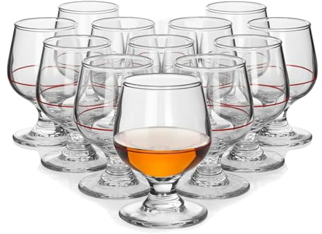 TWO TIGERS Copa de Coñac 100ml Linea Roja | Pack 12 Unidades | Copas de Cristal | Copa Brandy Licores Coñac Whisky | Hosteleria Restaurantes Bar Fiestas Celebraciones (100ml Linea Roja (12Ud)
