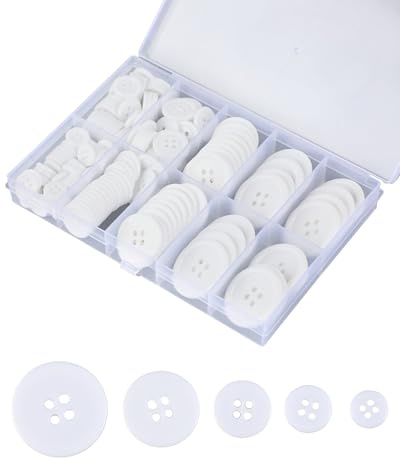 160 Botones de Resina Blanca de 4 Agujeros, 10-25 mm, Botones Redondos Surtidos para Coser con Caja de Almacenamiento, para Abrigos, Camisas, Blazers, Prendas de Punto y Manualidades de Bricolaje