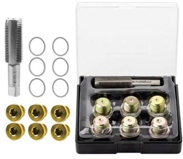 Helilyco Kit di 13 attrezzi per la riparazione di filettature per tappo di scarico dell'olio, set di rubinetti M13-M20 x 1,5 mm con scatola portaoggetti, compatibile con trasmissione del motore