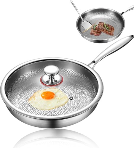 Titanium Non-Stick-stekpanna, 100% icke-toxisk, kemikaliefri, extremt värmebeständig, 29,99 cm med lock, livslång hållbarhet