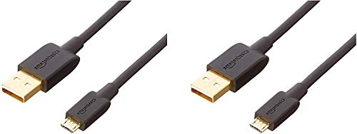 Amazon Basics 2-Pack USB-A to Micro USB Charging Cable, 480Mbps Transfer Speed with Gold-Plated Plugs, USB 2.0, 1.82 m, Black