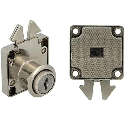 Amig - Cerradura para Puertas Correderas de Muebles y Armarios Pequeños Mod.2A + 2 Llaves Mod.371 - Para Mobiliario de Hogar u Oficina - De Acero Niquelado - Segura y Fácil de Instalar