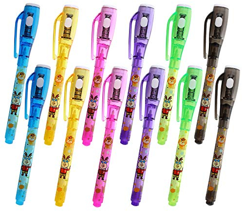 MALEDEN Geheimstifte, Stift für Kindergeburtstag, Detektivparty, Schatzsuche, Mitgebsel, Gastgeschenk, Erwachsenen Party, Geheimstift mit UV Licht, 12 Stück