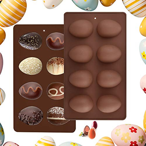 EMAGEREN 2 Pcs Moule Oeuf de Paques en Silicone 8 Cavités Moules à Chocolat Antiadhésif Réutilisable Moule Paques Facile à Nettoyer 27 * 16cm pour Pâques Chocolats Gâteaux Muffin Gelée - Marron