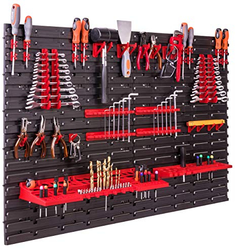 Estantería de pared con sistema de almacenamiento, 115 x 78 cm, soportes para herramientas, estantería de almacenamiento,