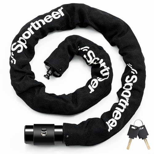Sportneer Bike Lock: 8mm Thick High Security Anti Theft Bike Chain Lock with 2 Keys- 3.2/4ft Long Heavy Duty Anti-Cut Bicycle Lock for Bike, Motorcycle, Bicycle, Door, Gate, Fence, Grill