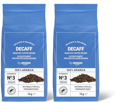 by Amazon Coffee Beans Decaffeinated, Light Roast, 2 Kg (2 Packs of 1 Kg), Rainforest Alliance Certified