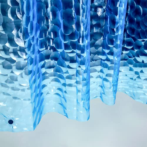 Ga-Geetopia EVA 3D Blue Pearl Water Cube Plastic Shower Curtain Liner - Premium Light Weight 72 x 72 Blue Bathroom Shower Showroom Curtain Liner with Rustproof Metal Gromments and Weighted Magnet