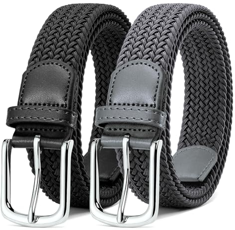 MATLAB 2er-Pack Stretchgürtel für Damen & Herren – Elastische Flechtgürtel aus Stoff, Verstellbar & Dehnbar, 3,3 cm breit, Schwarz & Grau, Länge 120 cm