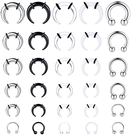 Adramata 30 Pcs 16G-6G Acryl Pincher Verjüngt Septumring Hufeisen Nasenringe Nasenpiercing Chirurgenstahl Septum Piercing Set Piercing Ohrringe Dehnungsstab Piercing Expander Ohrdehnungsset