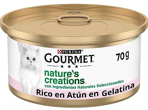 Purina Gourmet Nature's Creations Comida Húmeda para Gato con Atún y Gambas, 24 latas de 70g