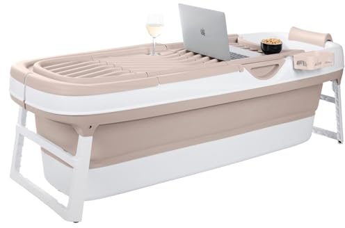 HelloBath® Baignoire Pliable Adulte - XXL, 157 x 60 x 48 cm - Avec Bouchons De Vidange, Tuyau De Vidange Et Rouleaux De Massage - Piscine Hors Sol Pour Ice Bath Et Bain Chaud (Brazilian Sand)